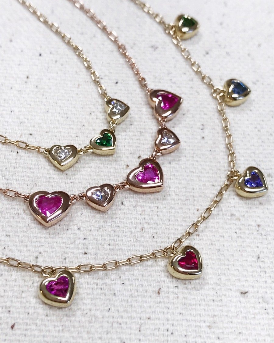 Cirque 3-Heart Bezel Necklace with Tsavorite Garnet and Cirque 3-Heart Bezel Necklace with Tsavorite Garnet and